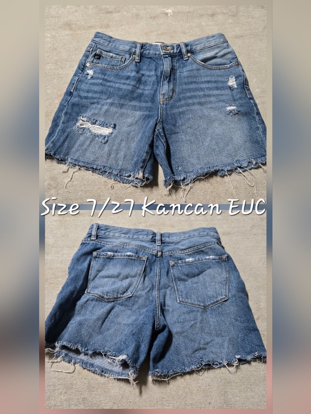 KanCan Distressed Raw-Hem Denim Shorts in Blue